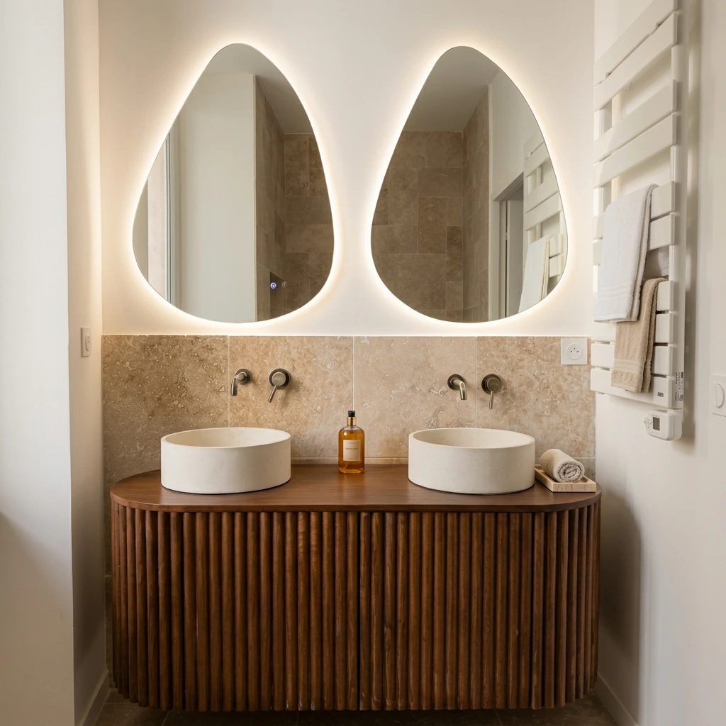Rénovation de salle de bain avec double vasque réalisée par BSPC13 chez un particulier à Marseille